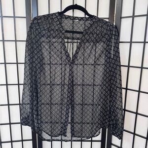 Elegant Black Sheer Patterned Women's Top